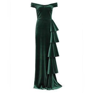 Chiara Boni La Petite Robe Willa Velvet Ruffled Gown Rich Green - Size 0